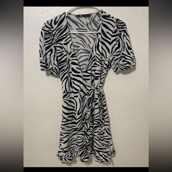 ZARA Wrap Dress Animal Zebra Print Black & White xs - Picture 4 of 8